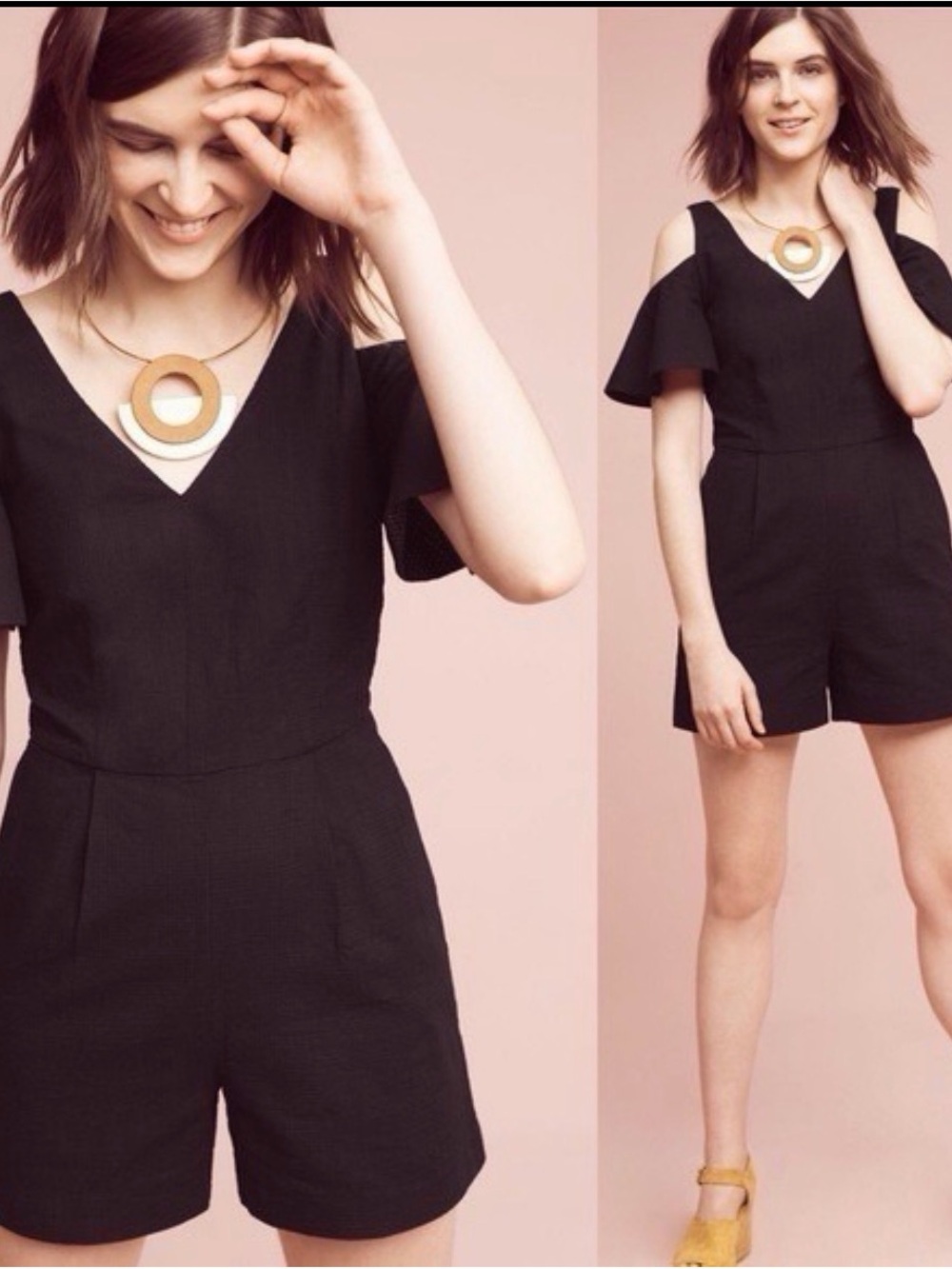 Elevenses Anthropologie Black cold shoulder romper size 4